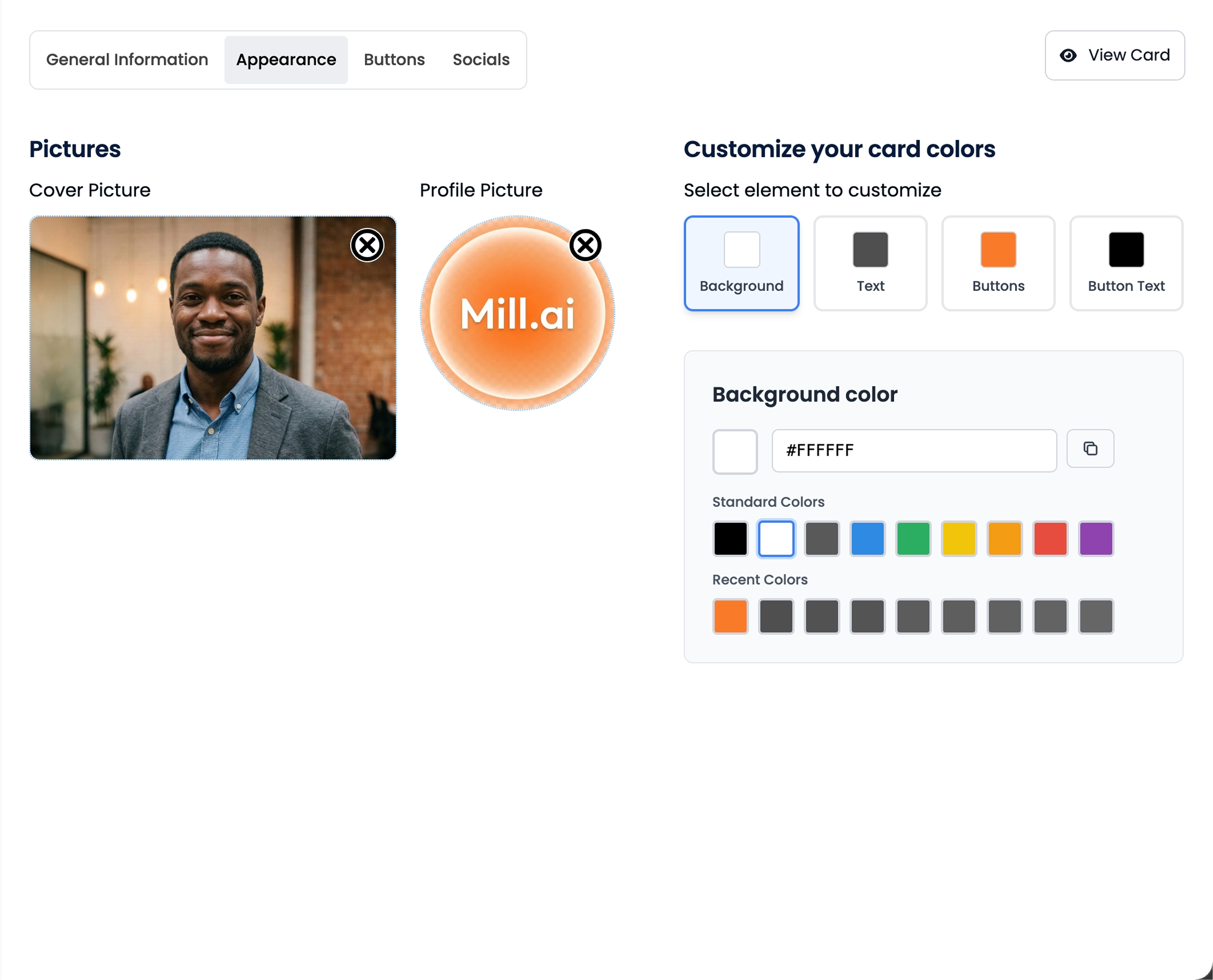 Tag My Link profile editor - customize brand colors and profile photo
